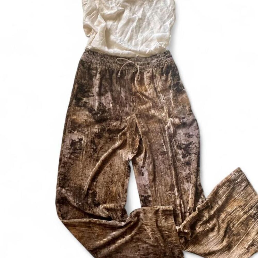 Zara Green Brown Velvet Like Wide Leg Pants